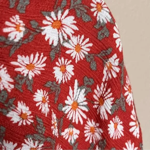 Idyllwind Brick Red Bay Cove Floral Crop Peasant Top Shirt Blouse Size Large - Picture 6 of 12